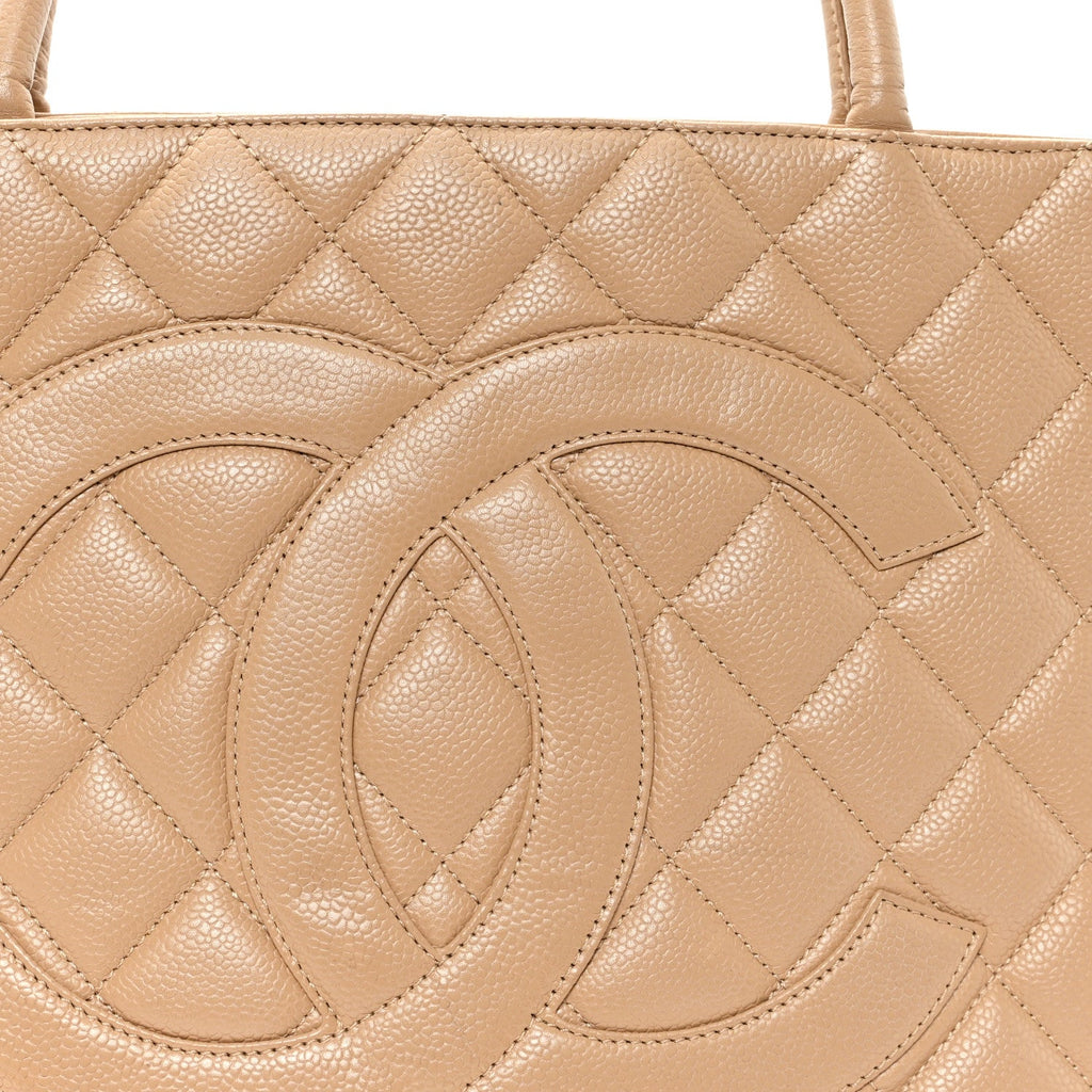 Caviar Quilted Medallion Tote Beige