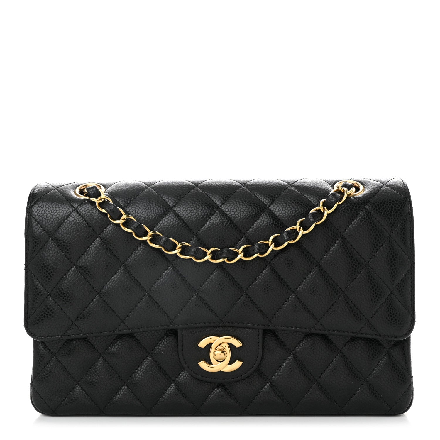 Caviar Quilted Medium Double Flap Black