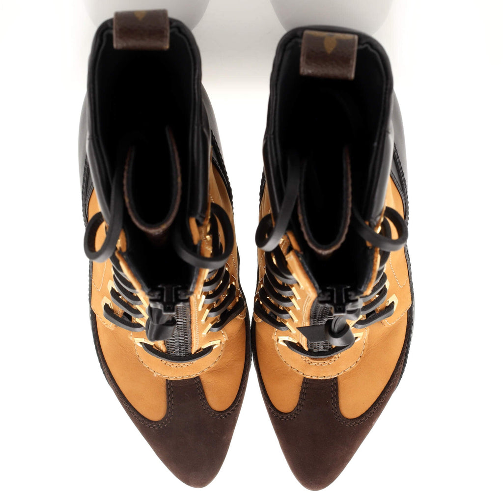 Women's Laureate Lace Up Half Boots Suede with Monogram Canvas and Leather