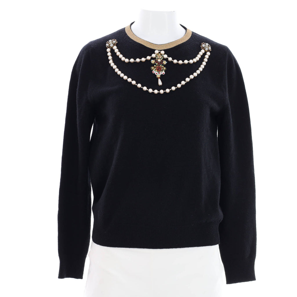 Women's Necklace Crewneck Sweater Embellished Wool