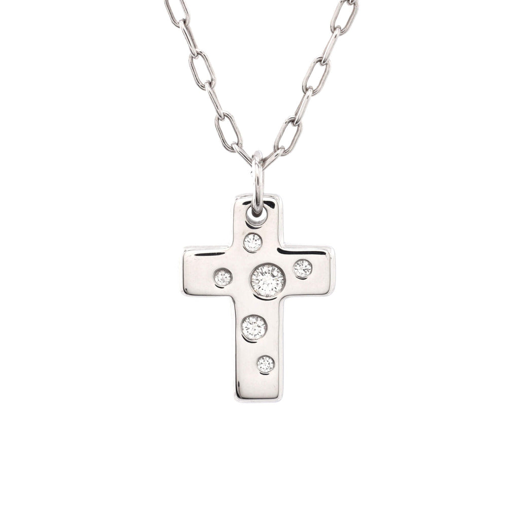 Dots Cross Pendant Necklace 18K White Gold with Diamonds
