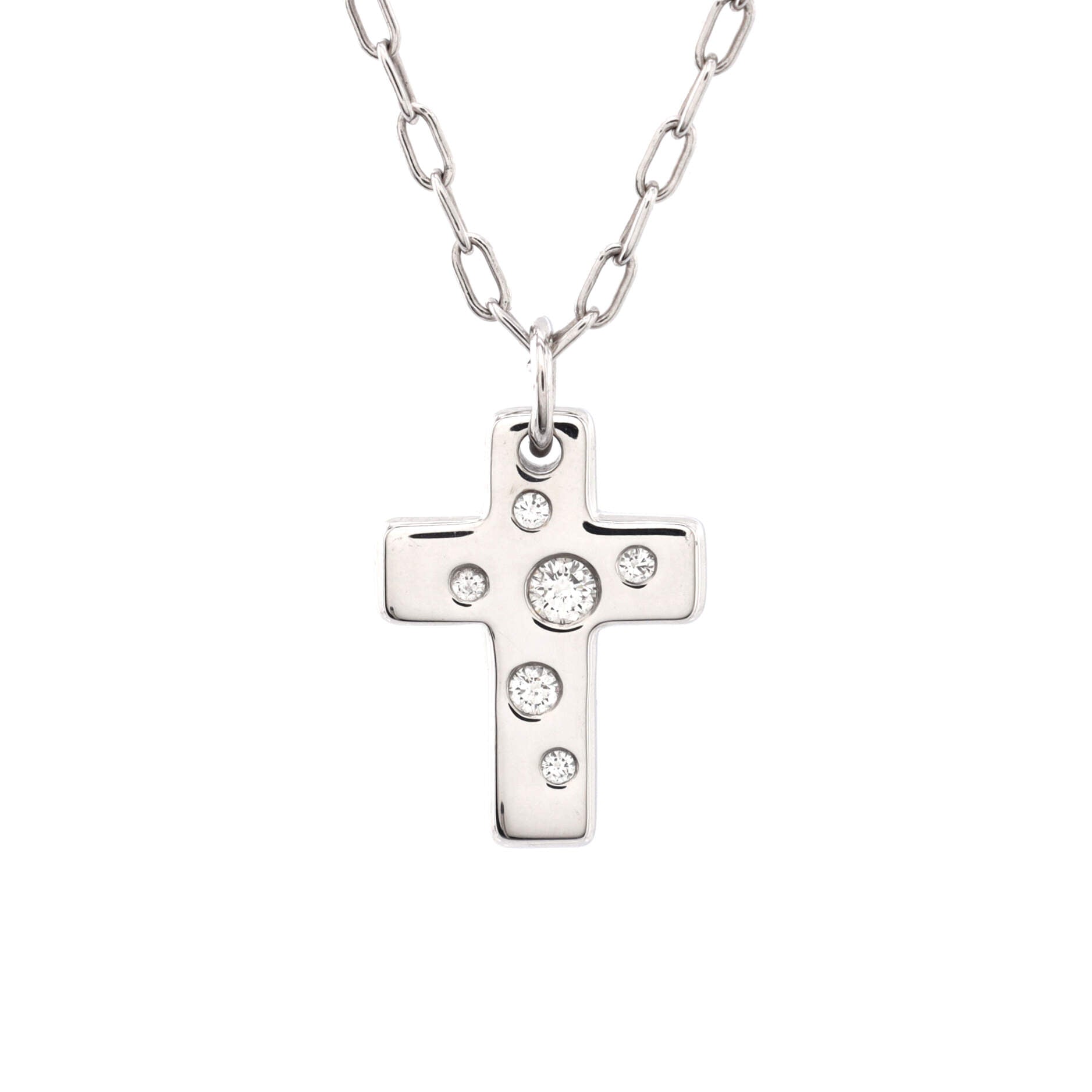 Dots Cross Pendant Necklace 18K White Gold with Diamonds