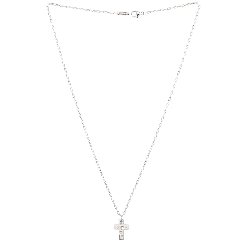 Dots Cross Pendant Necklace 18K White Gold with Diamonds