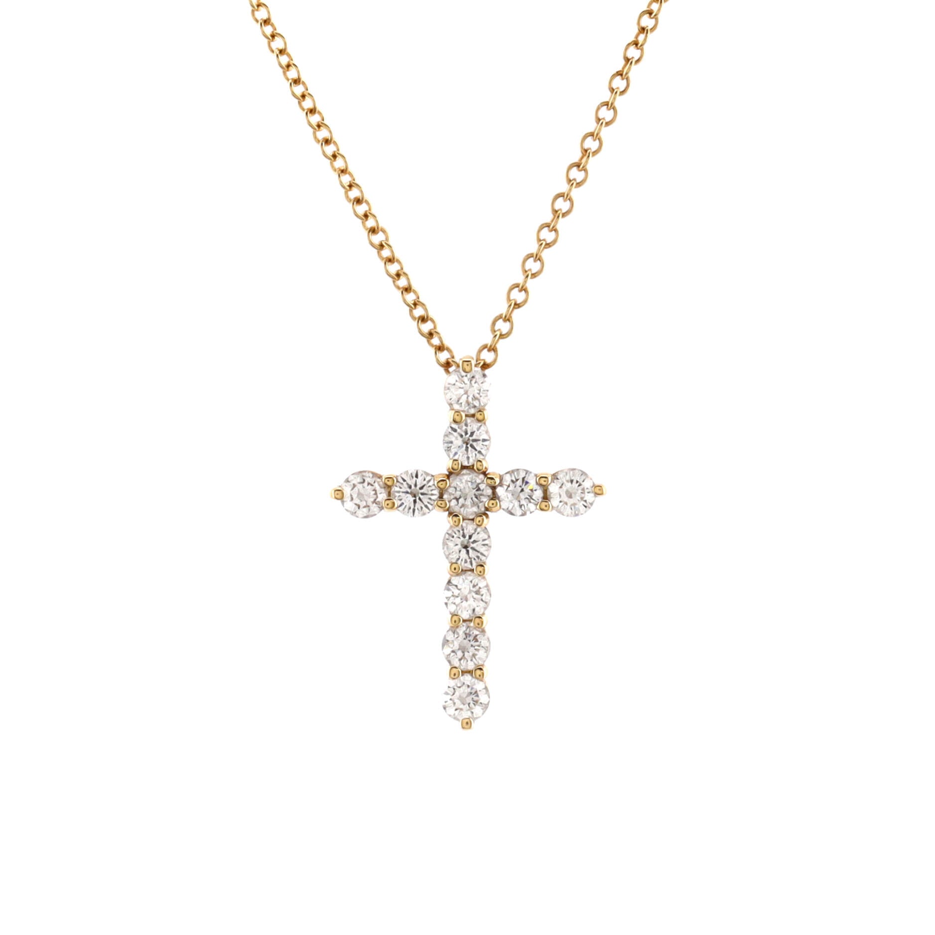Cross Pendant Necklace 18K Yellow Gold with Diamonds Small