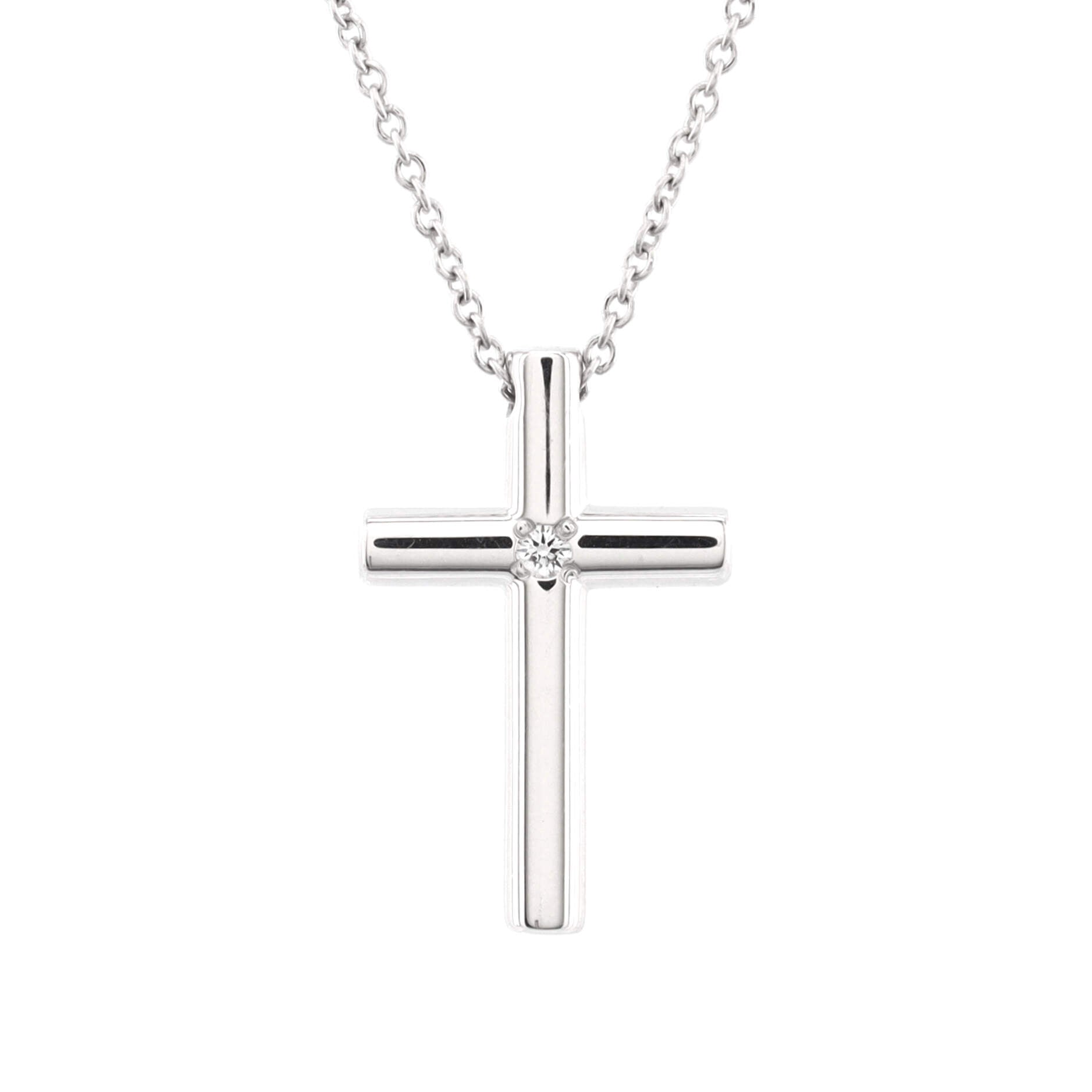 Cross Pendant Necklace 18K White Gold with Diamond