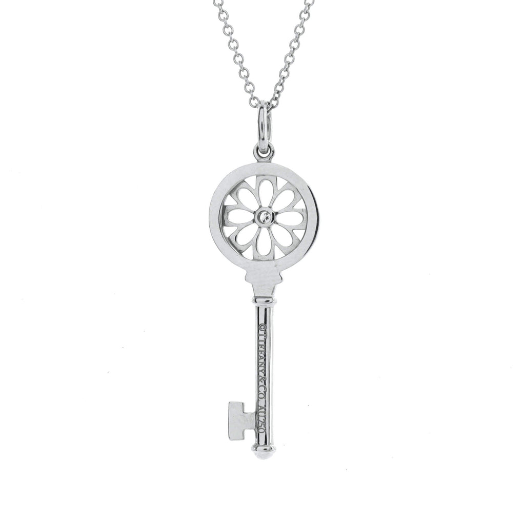 Floral Key Pendant Necklace 18K White Gold with Diamonds