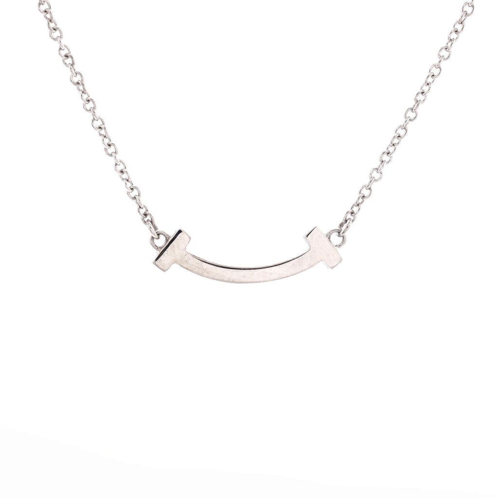 T Smile Pendant Necklace 18K White Gold with Pink Sapphires Mini