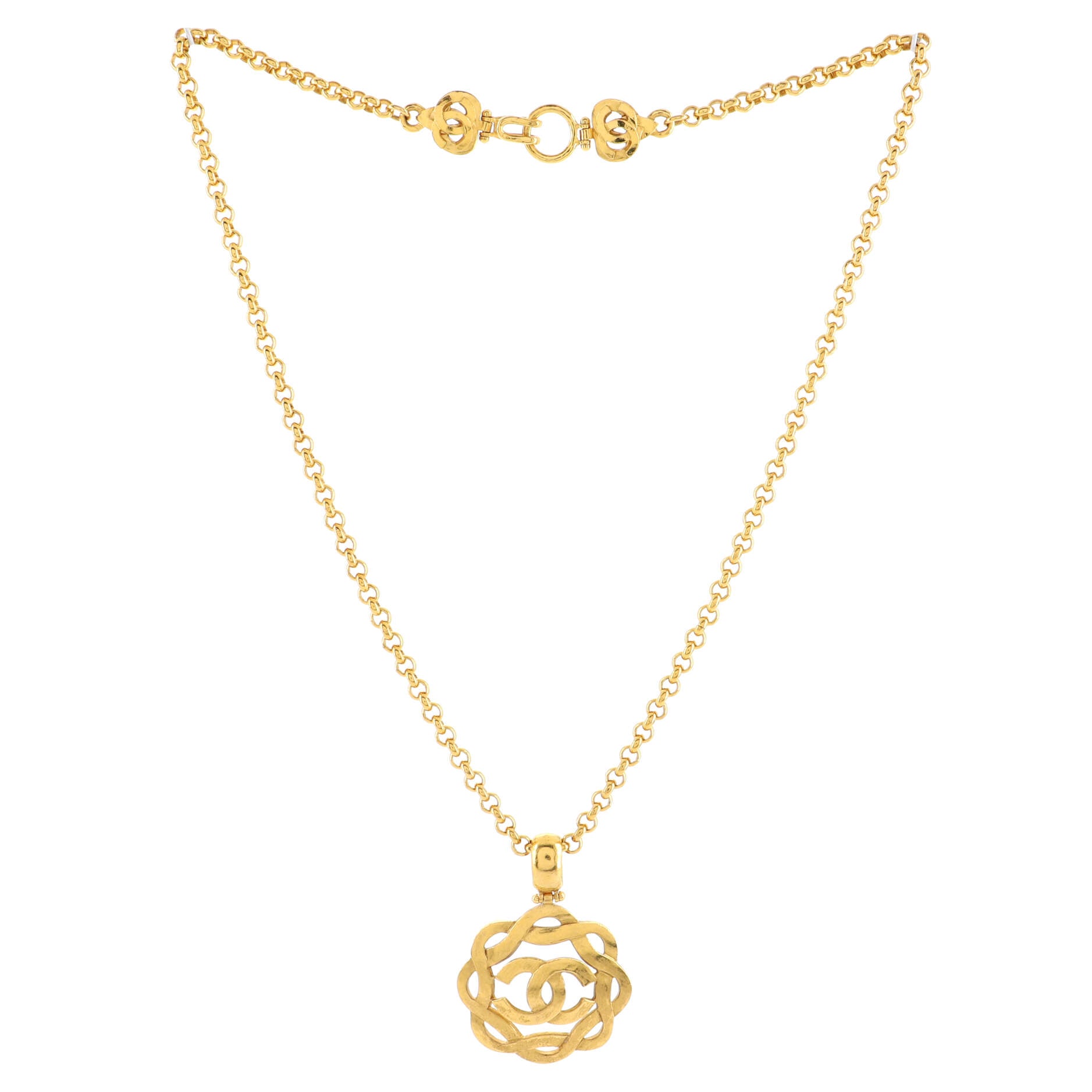Vintage CC Round Cut-Out Pendant Necklace Metal
