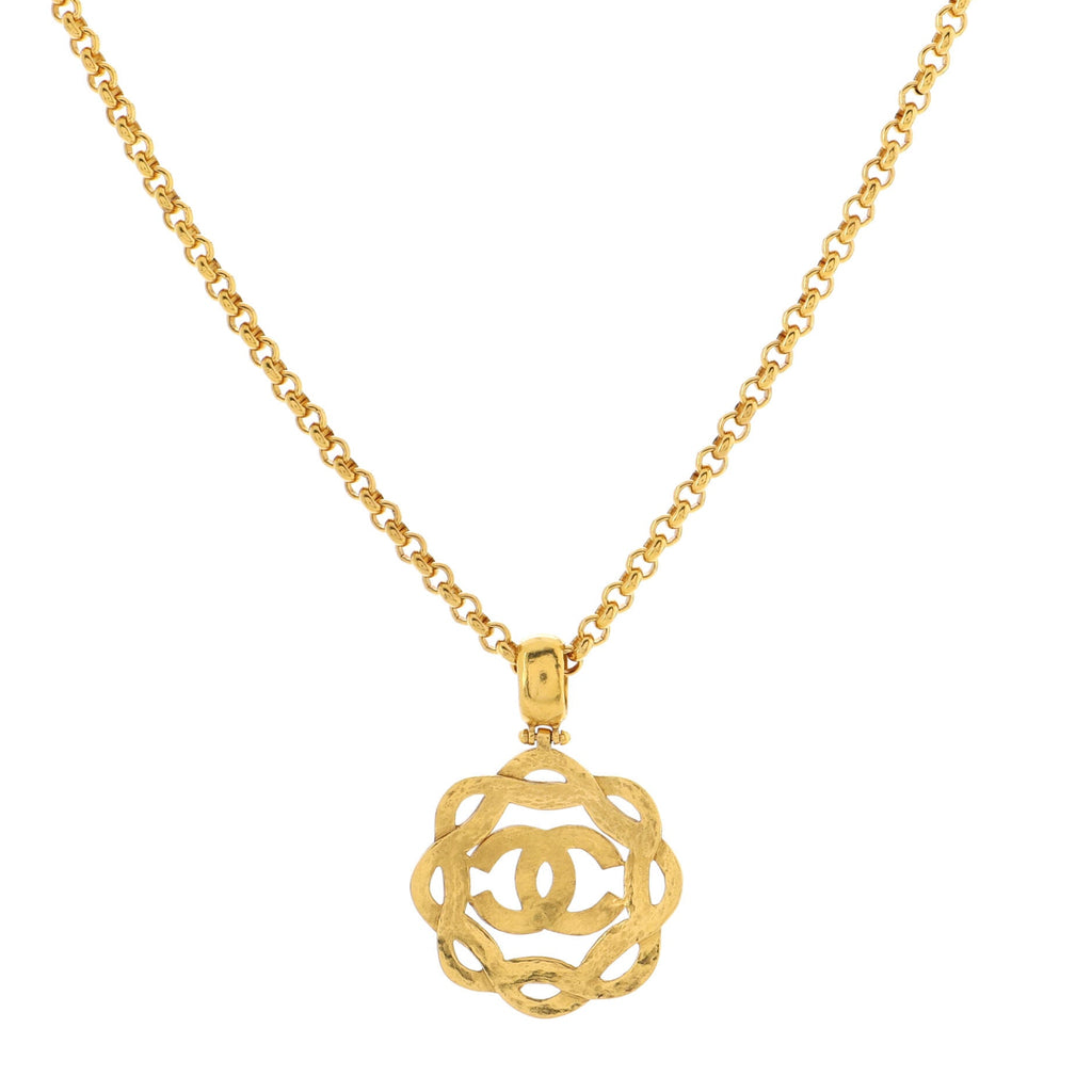 Vintage CC Round Cut-Out Pendant Necklace Metal