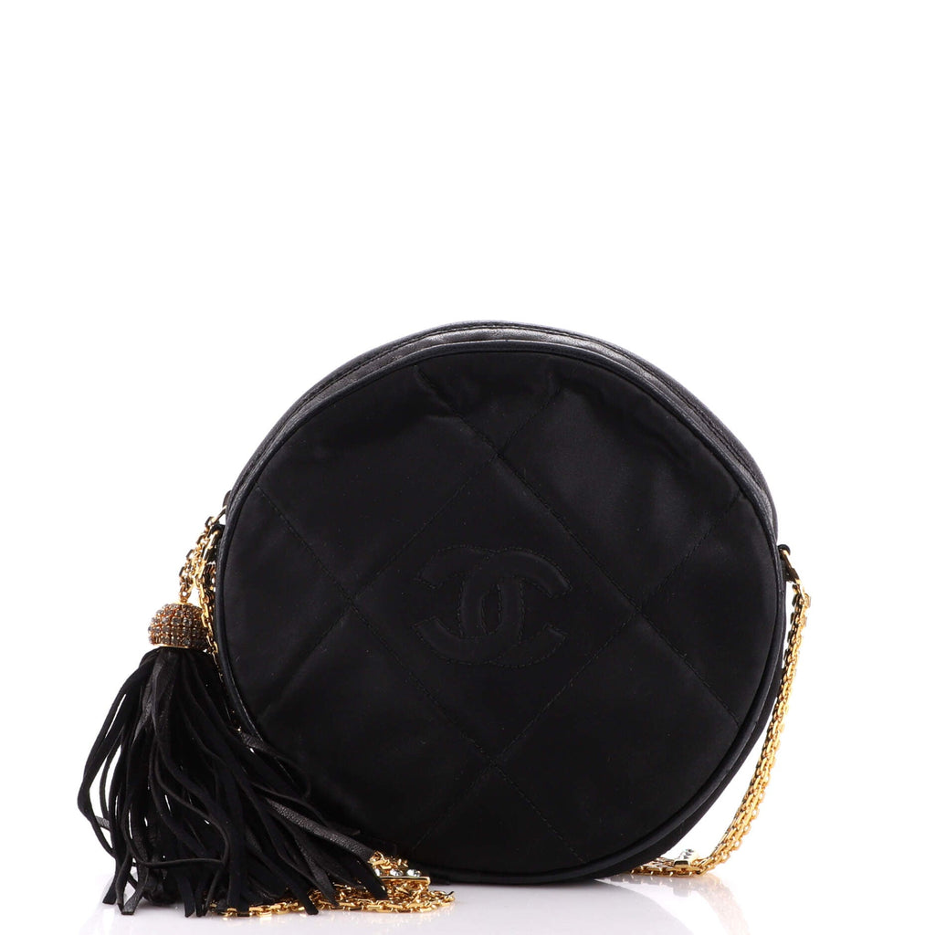 Vintage Round Tassel Crossbody Bag Quilted Satin Mini