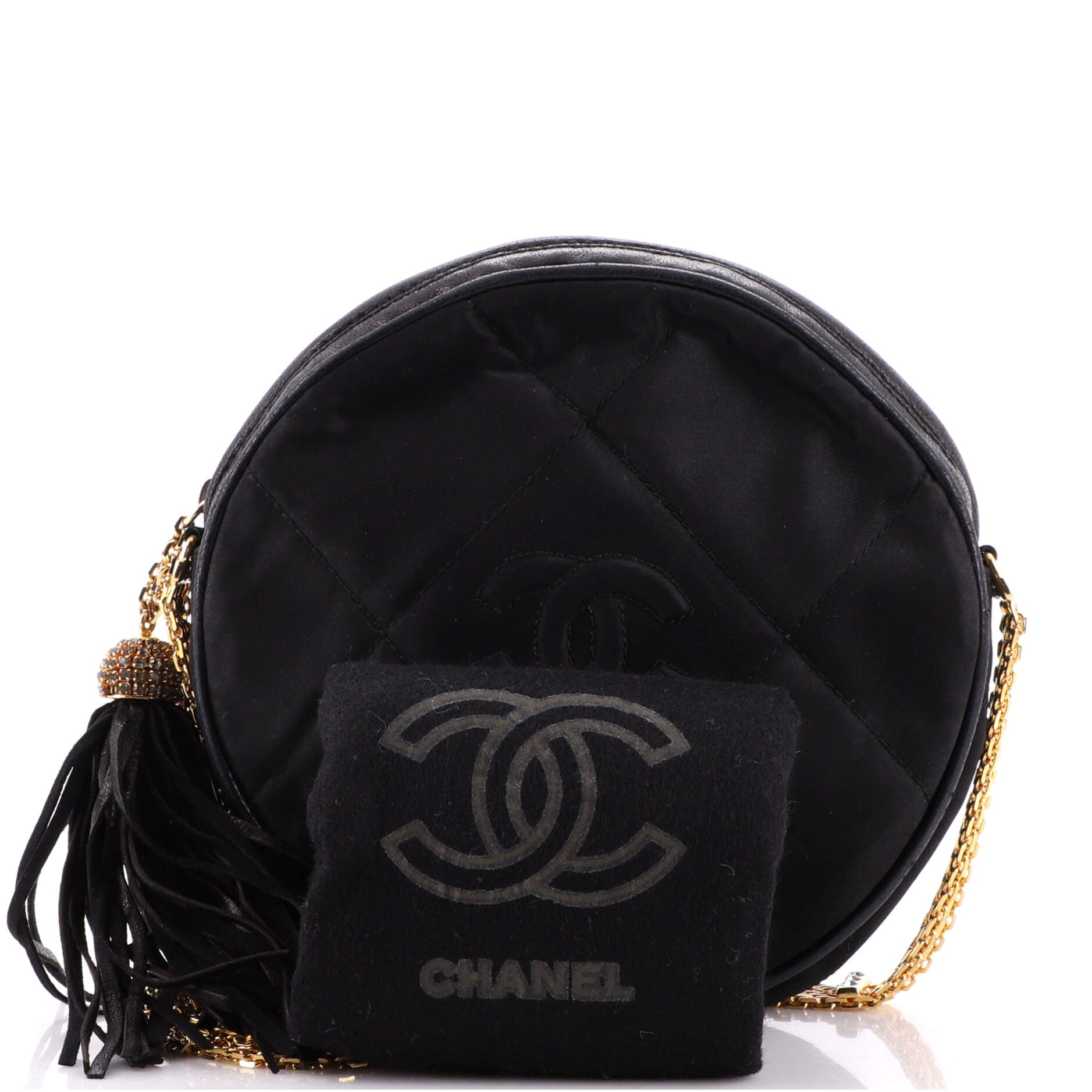 Vintage Round Tassel Crossbody Bag Quilted Satin Mini