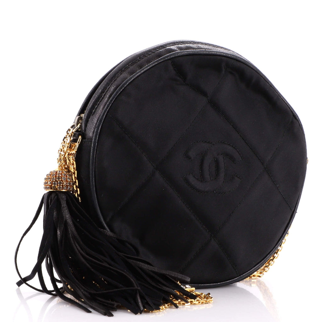 Vintage Round Tassel Crossbody Bag Quilted Satin Mini