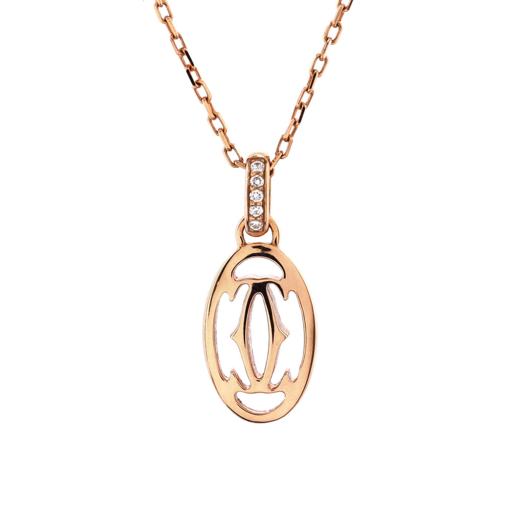 Logo Double C Pendant Necklace 18K Rose Gold with Diamonds