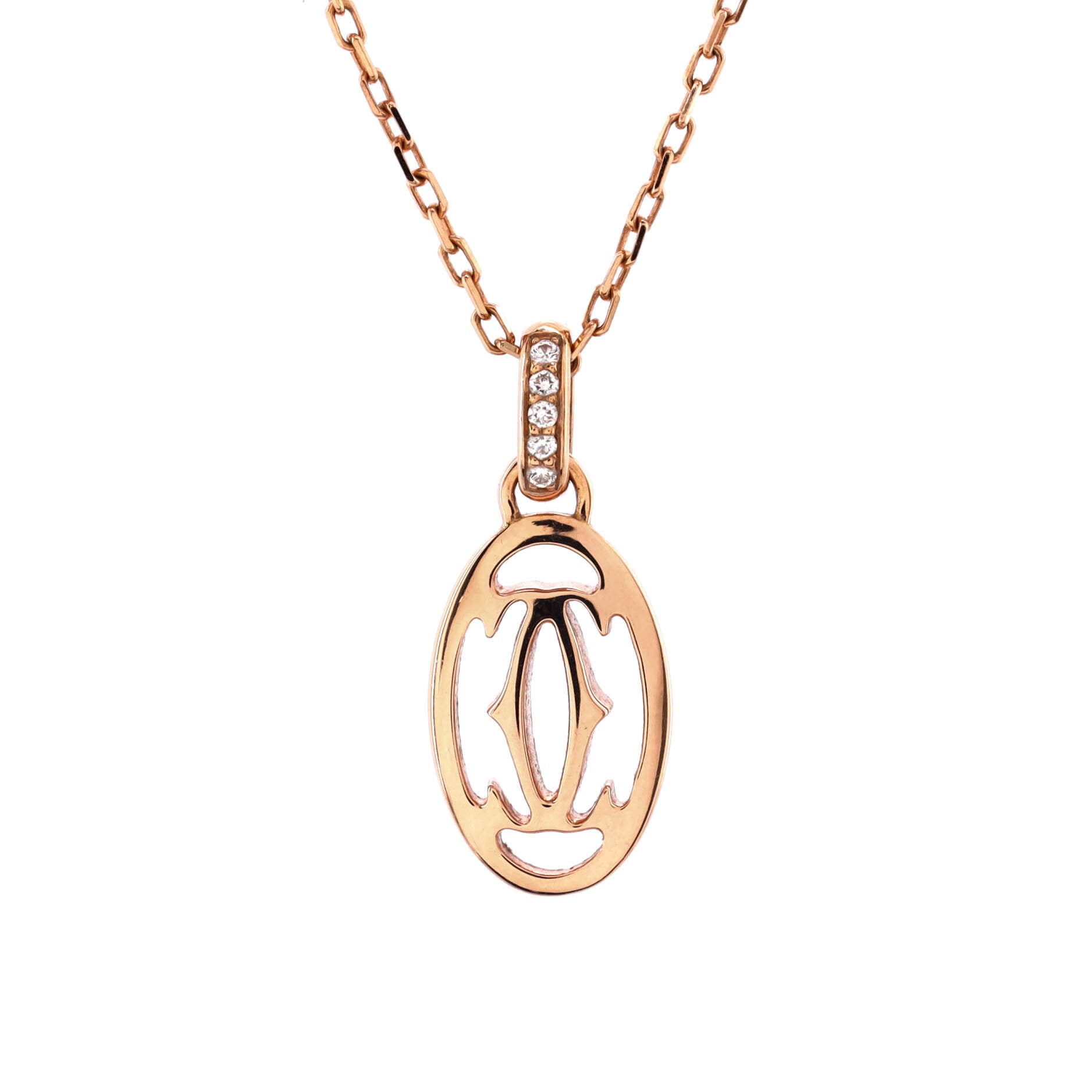 Logo Double C Pendant Necklace 18K Rose Gold with Diamonds