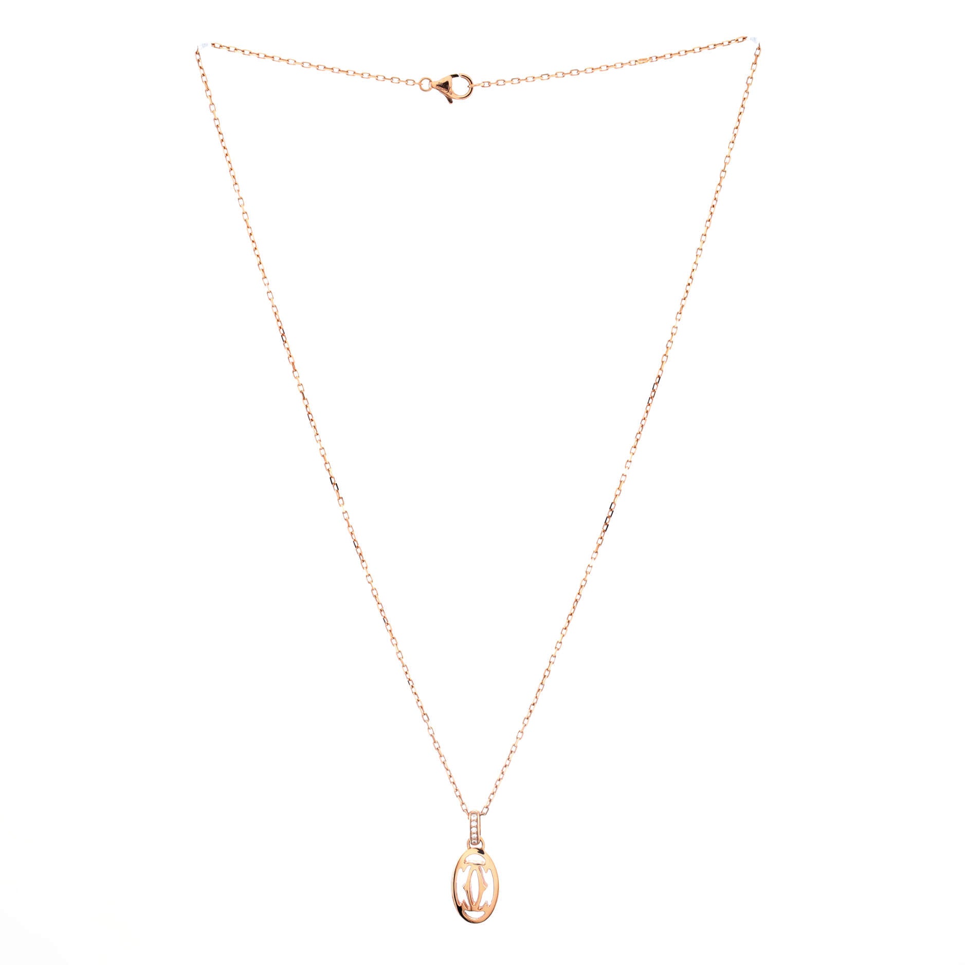 Logo Double C Pendant Necklace 18K Rose Gold with Diamonds