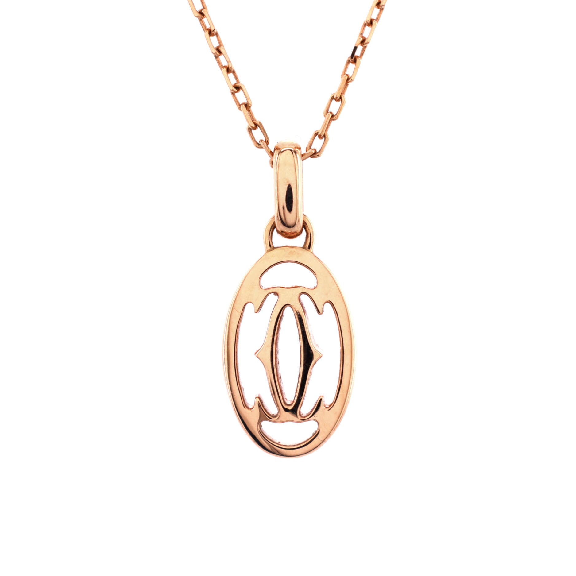 Logo Double C Pendant Necklace 18K Rose Gold with Diamonds