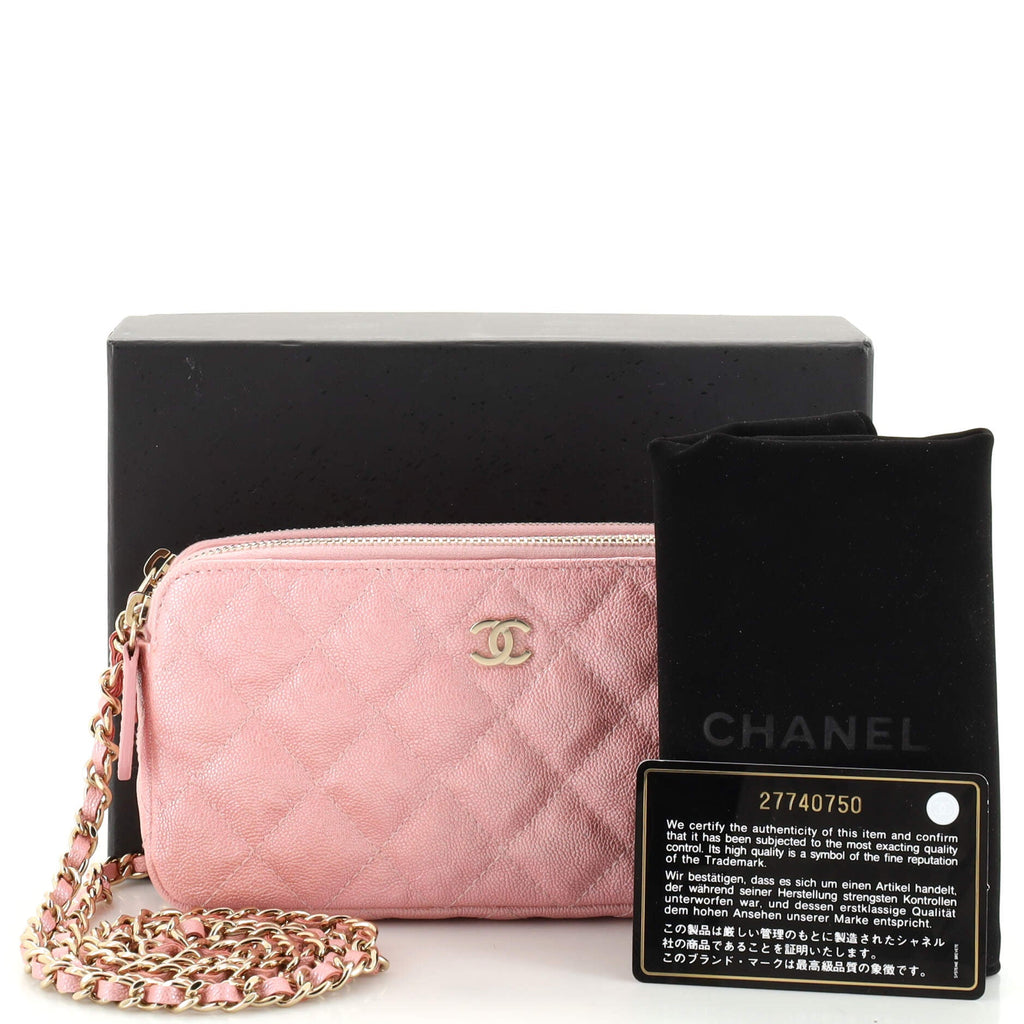 Double Zip Clutch with Chain Quilted Iridescent Caviar