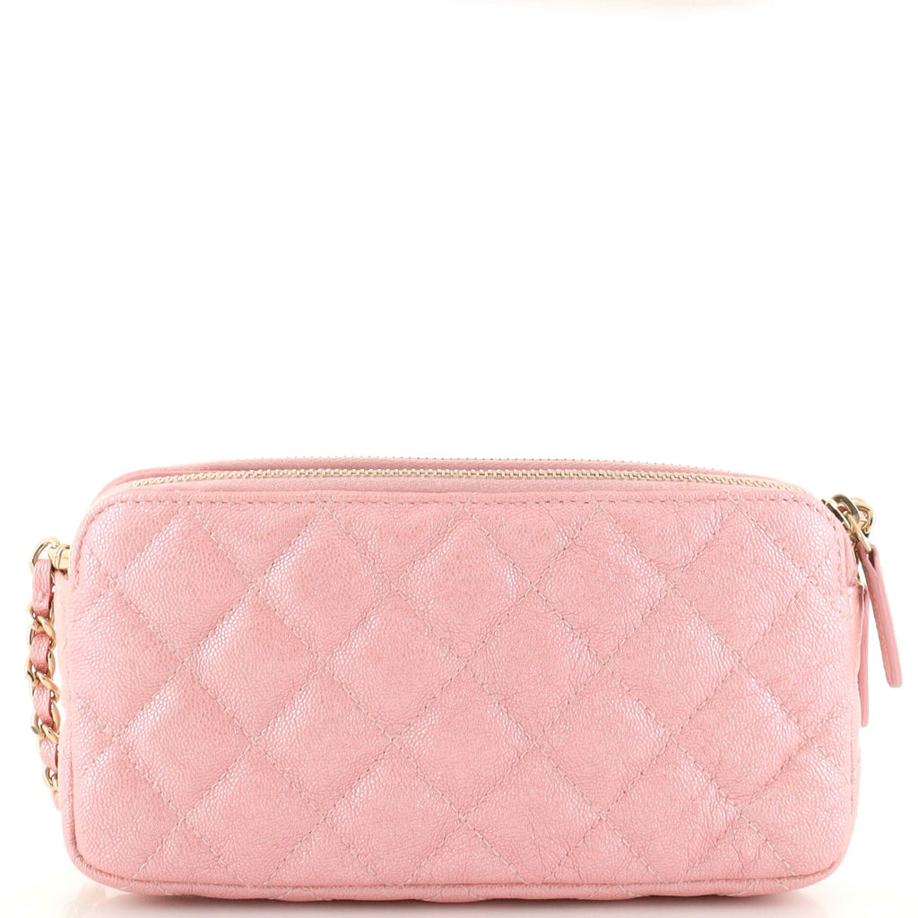 Double Zip Clutch with Chain Quilted Iridescent Caviar