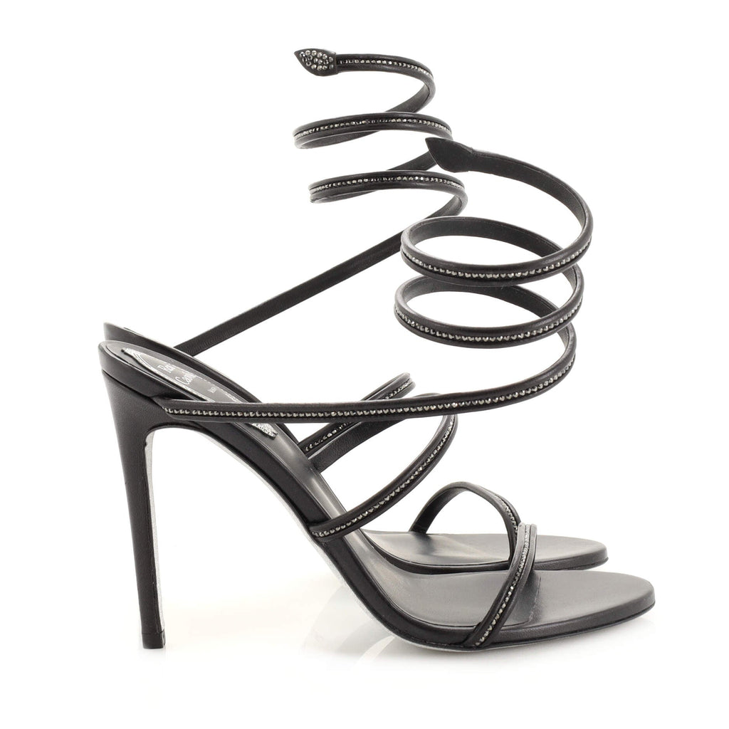 Women's Cleo Ankle Wrap Heeled Sandals Leather with Crystals