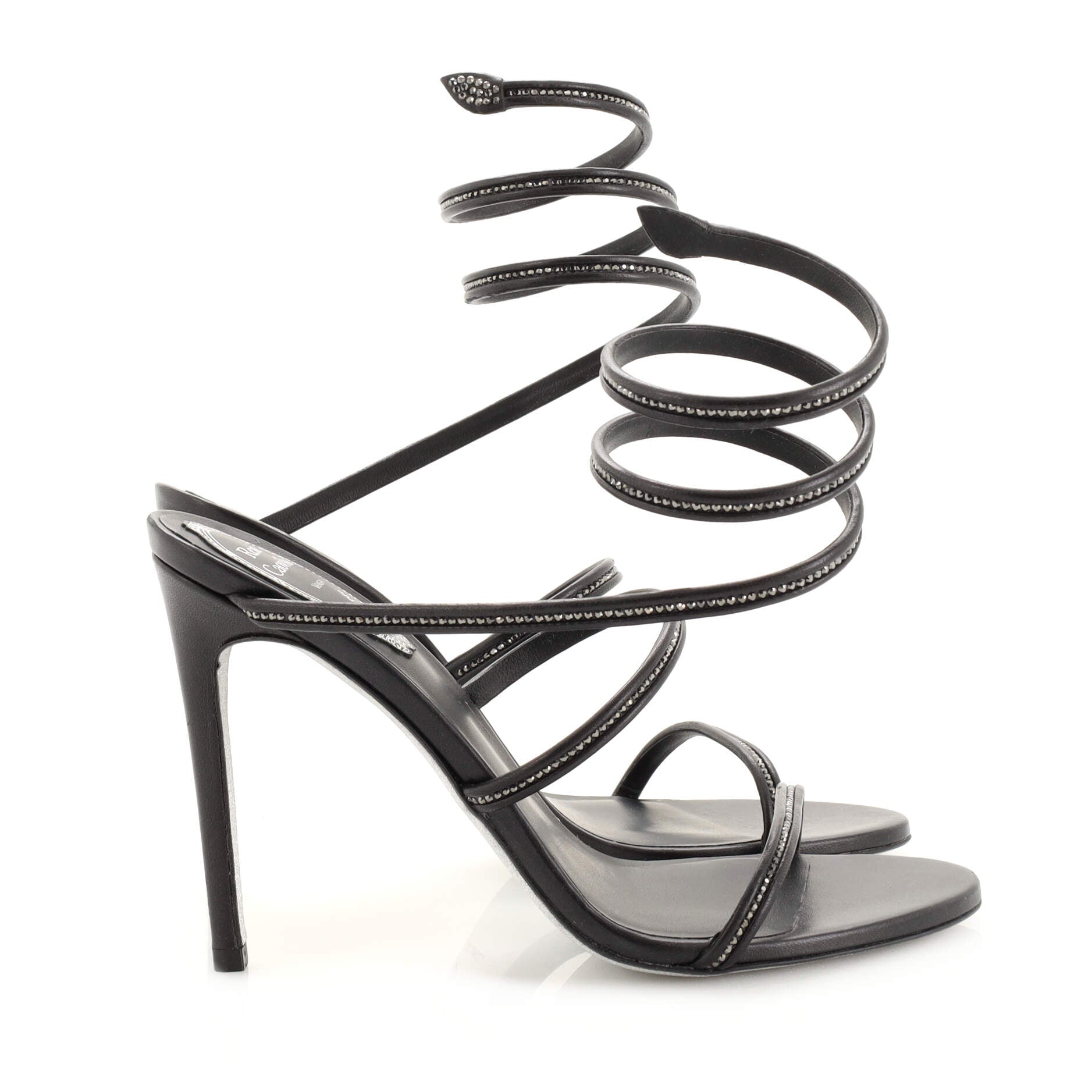 Women's Cleo Ankle Wrap Heeled Sandals Leather with Crystals