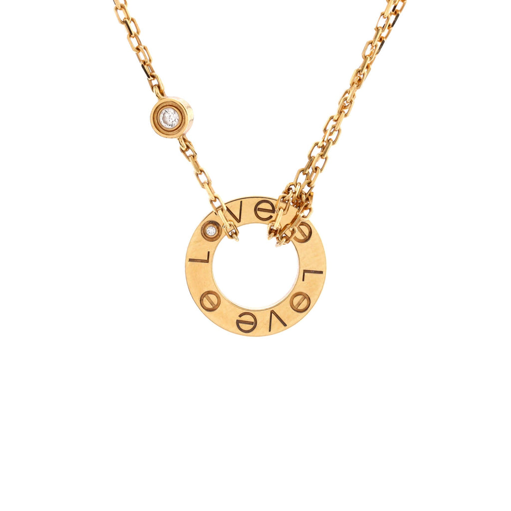 2 Diamonds Love Pendant Necklace 18K Yellow Gold and Diamonds