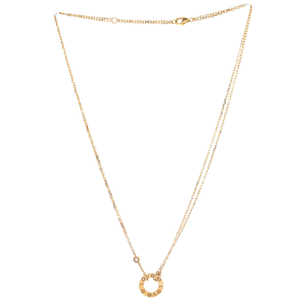 2 Diamonds Love Pendant Necklace 18K Yellow Gold and Diamonds