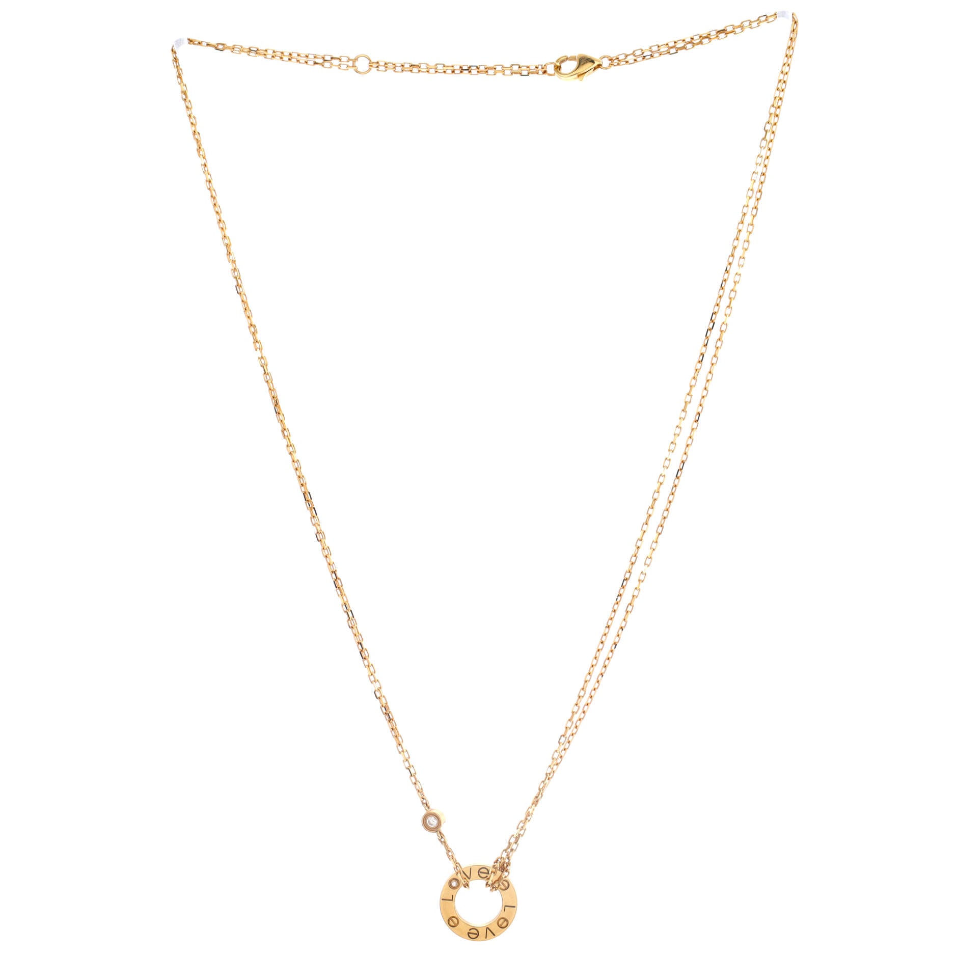 2 Diamonds Love Pendant Necklace 18K Yellow Gold and Diamonds