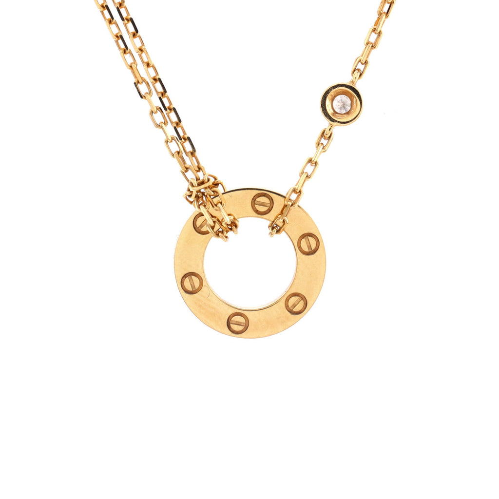 2 Diamonds Love Pendant Necklace 18K Yellow Gold and Diamonds