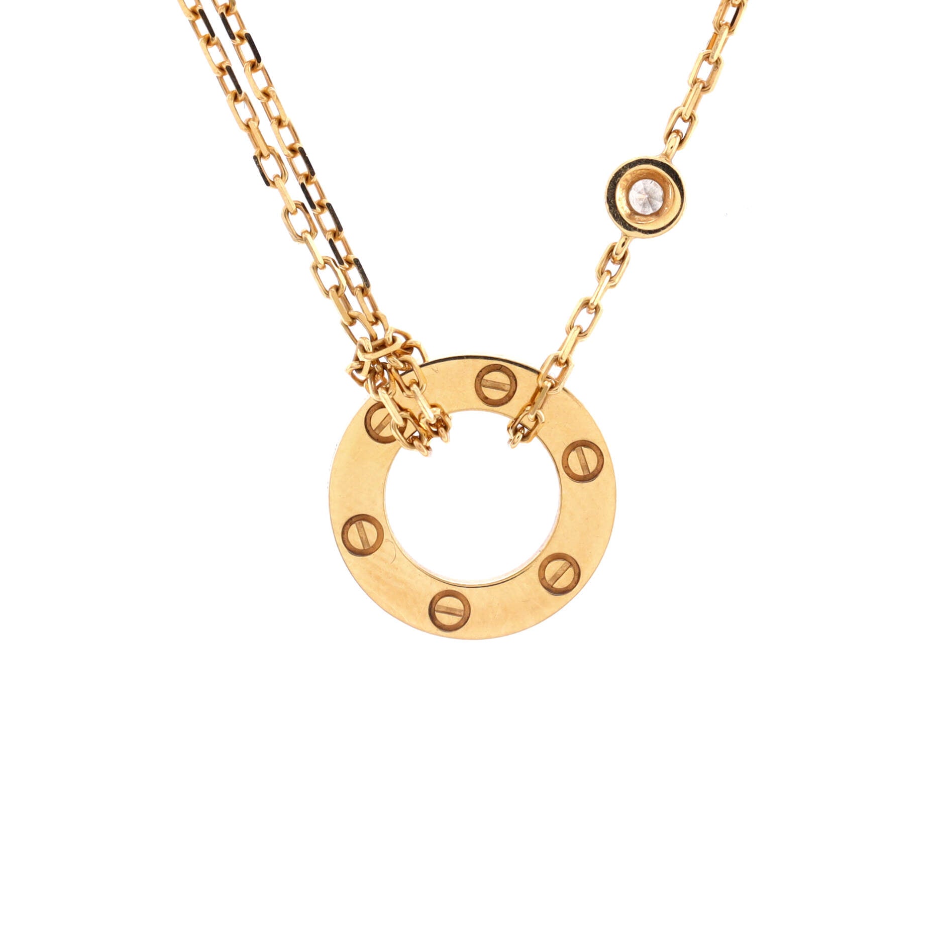 2 Diamonds Love Pendant Necklace 18K Yellow Gold and Diamonds