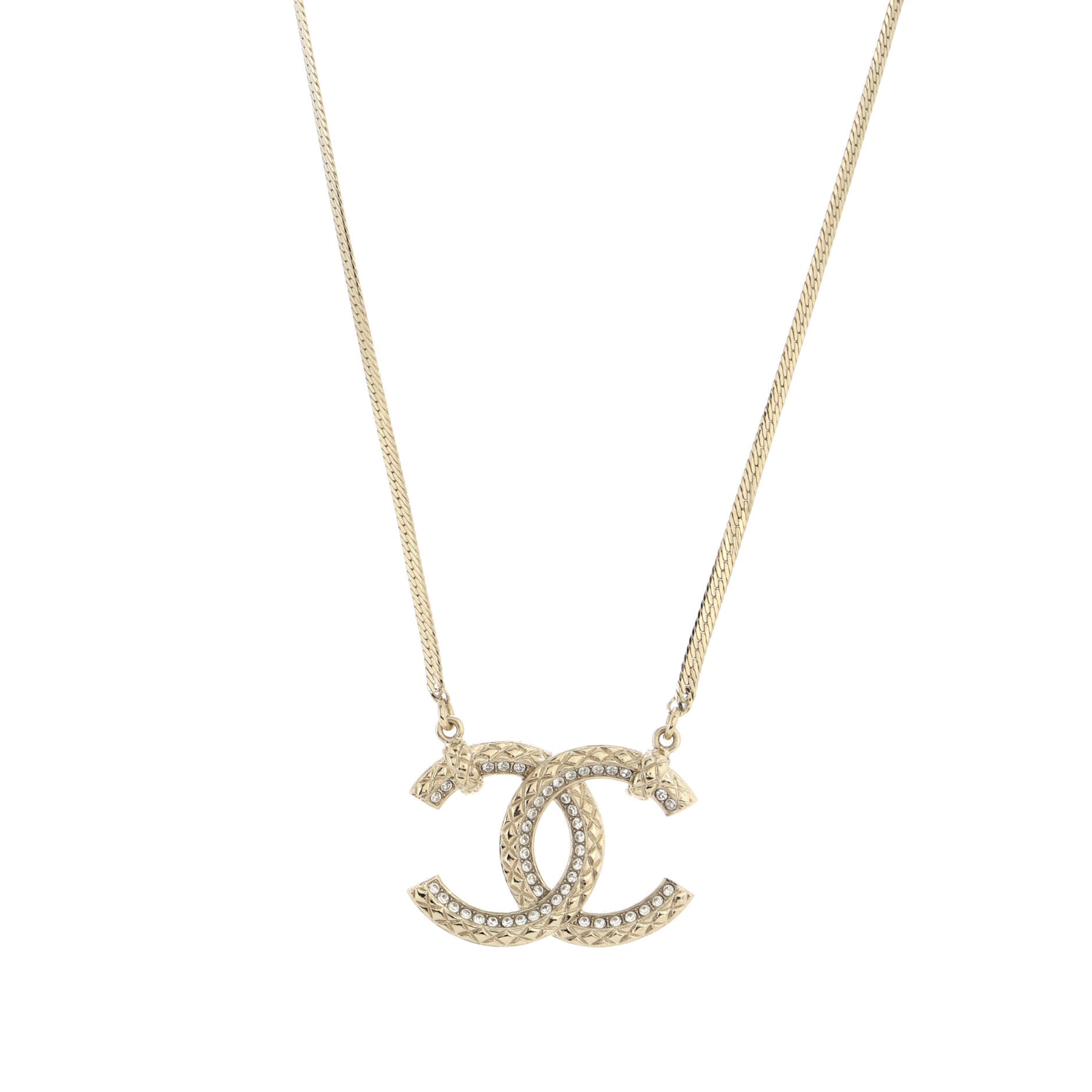 Quilted CC Pendant Snake Chain Necklace Metal with Crystals