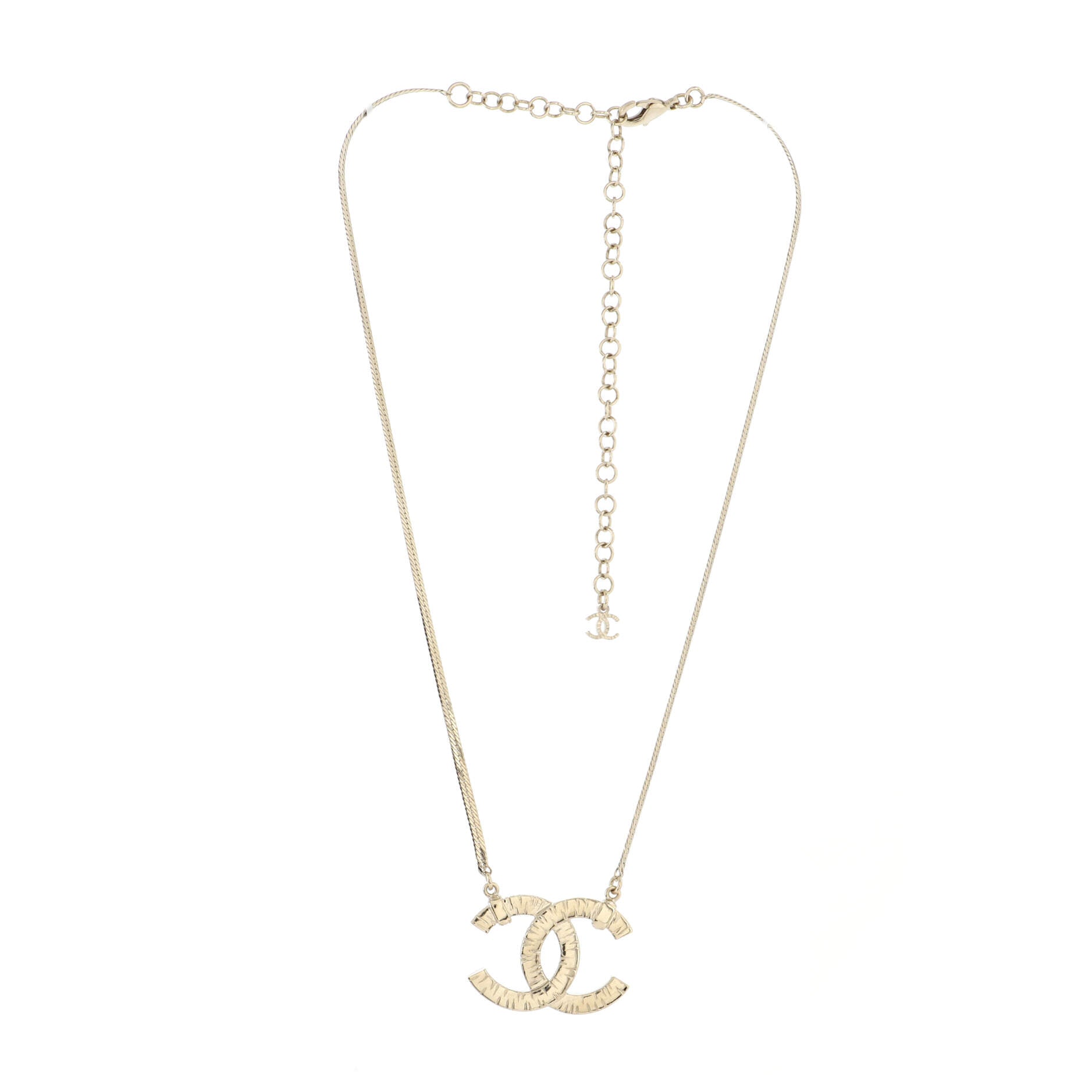Quilted CC Pendant Snake Chain Necklace Metal with Crystals