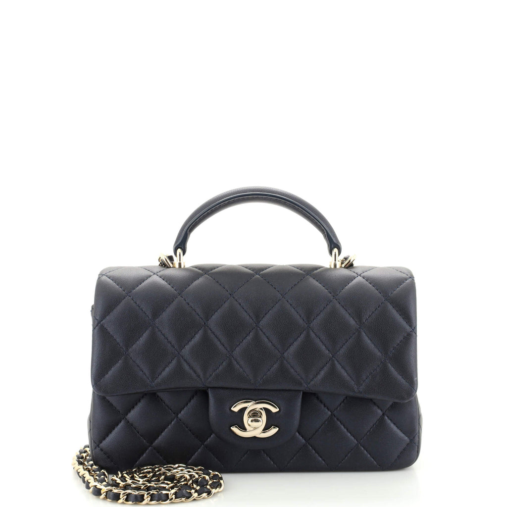 Classic Single Flap Top Handle Bag Quilted Lambskin Mini