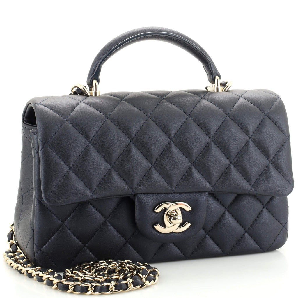 Classic Single Flap Top Handle Bag Quilted Lambskin Mini