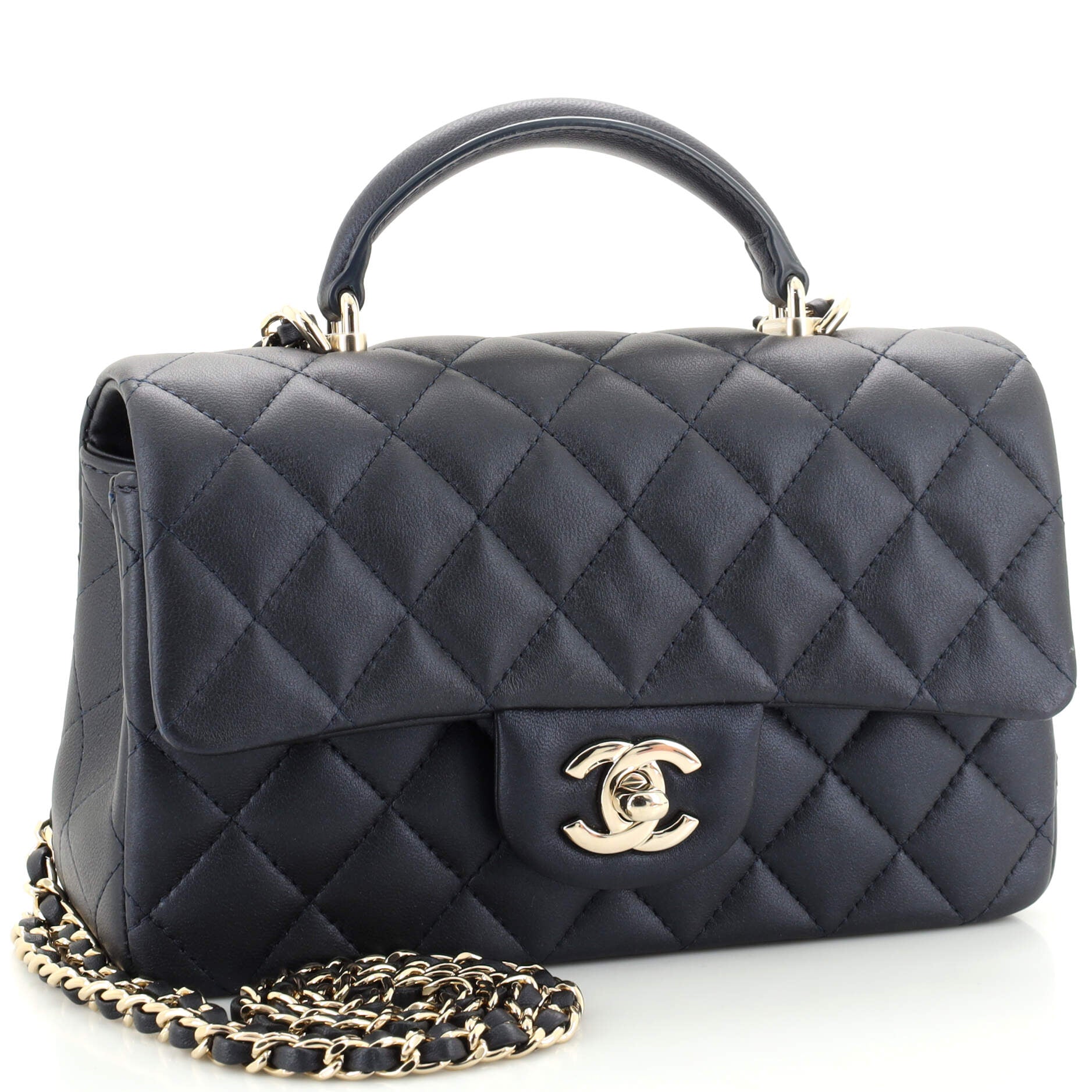 Classic Single Flap Top Handle Bag Quilted Lambskin Mini