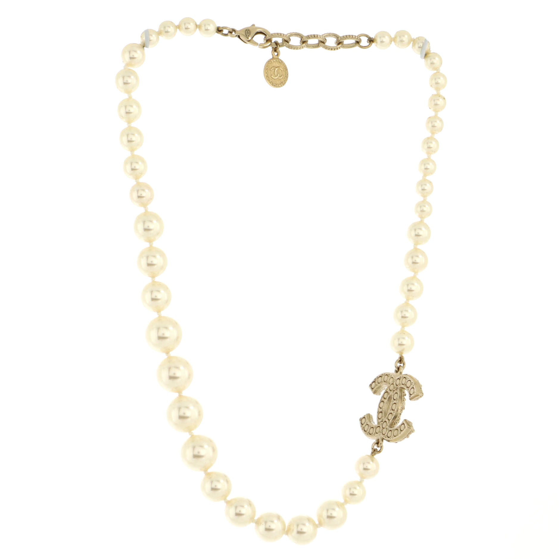 CC 100th Anniversary Short Necklace Metal with Faux Pearls and Crystals