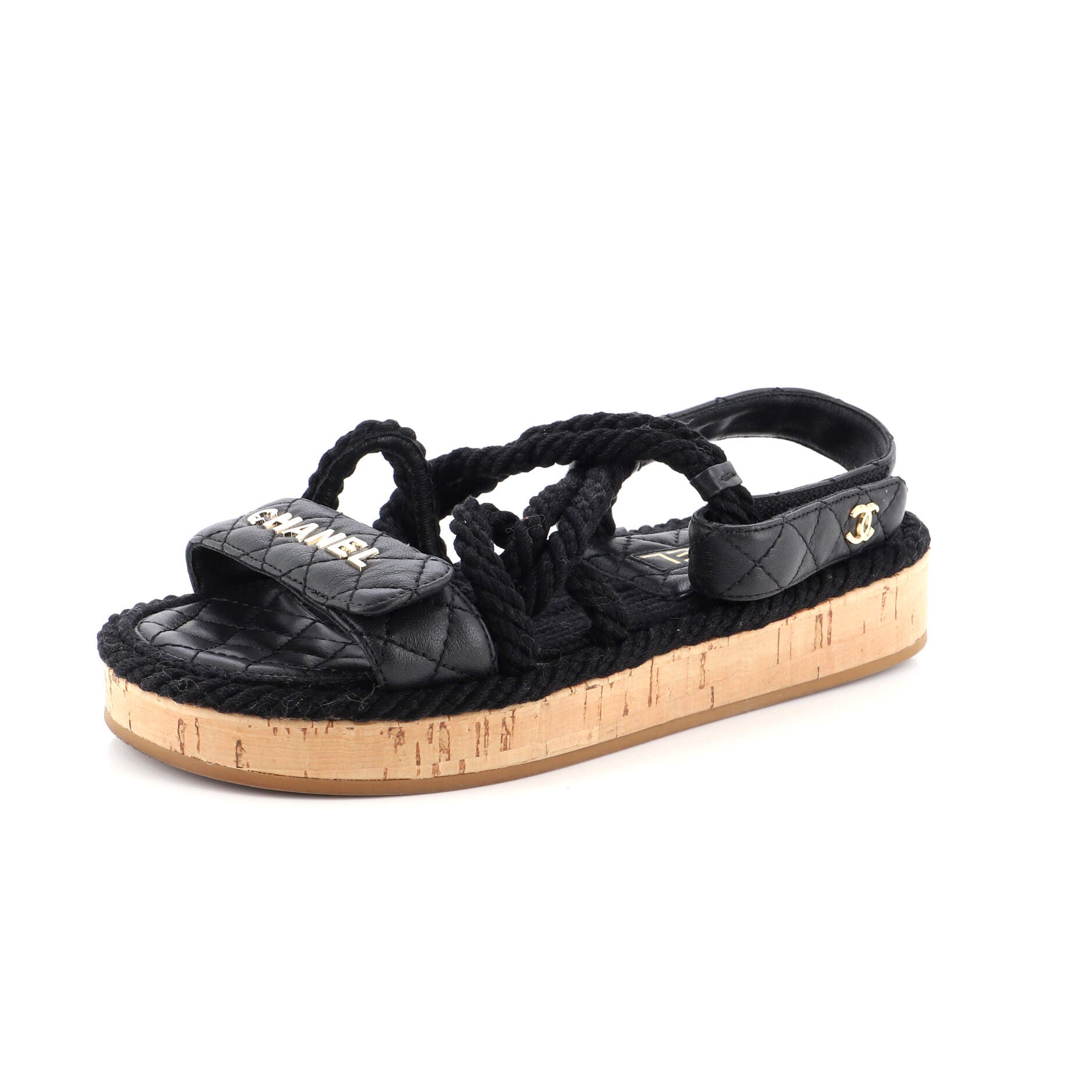 Women's Cord Velcro Dad Sandals Quilted Leather and Cork