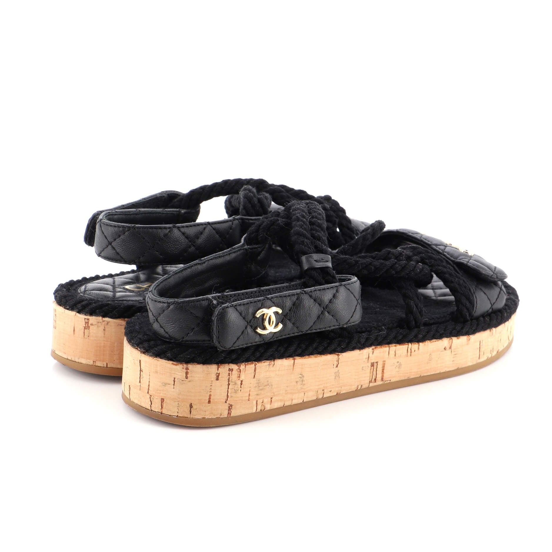 Women's Cord Velcro Dad Sandals Quilted Leather and Cork