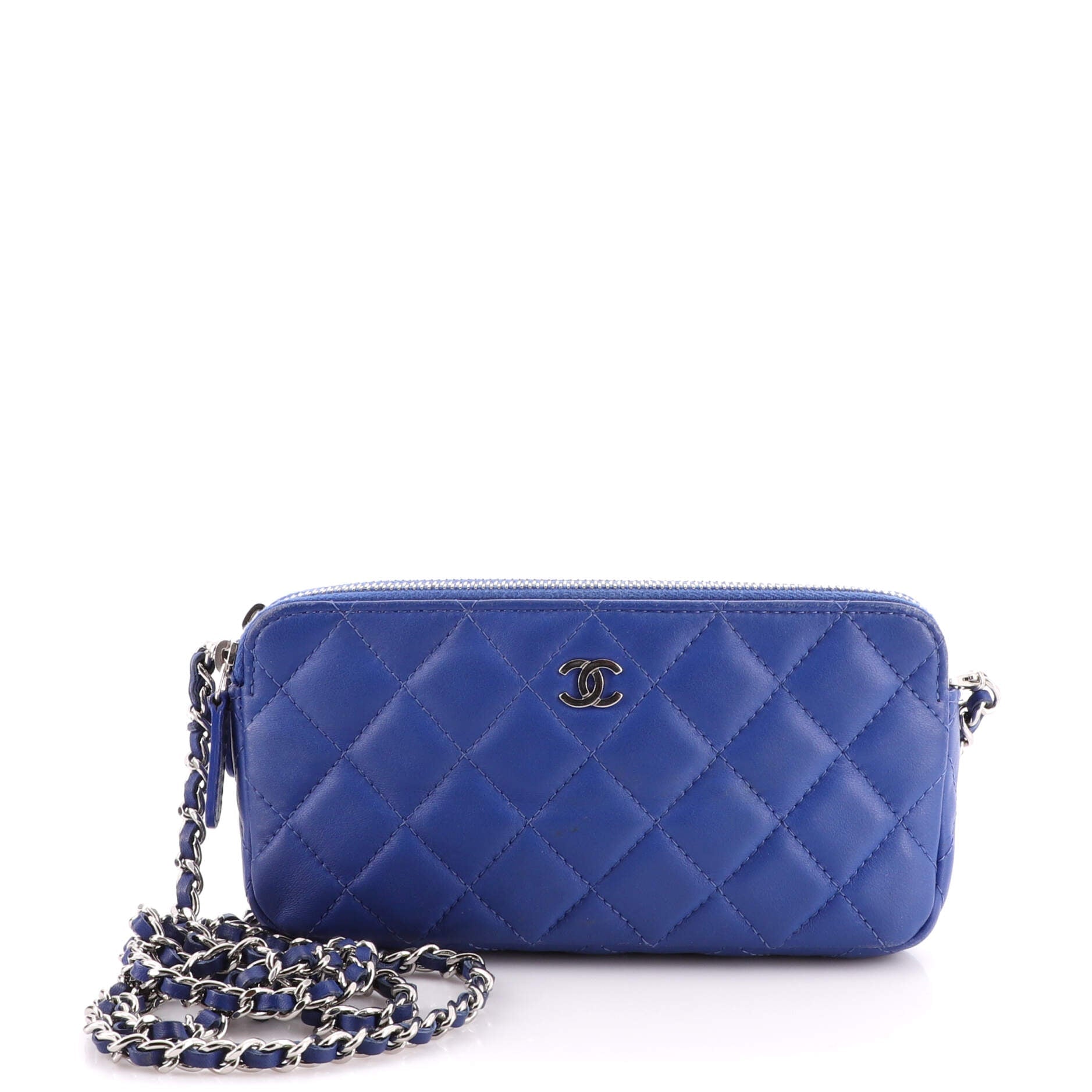 Double Zip Clutch with Chain Quilted Lambskin