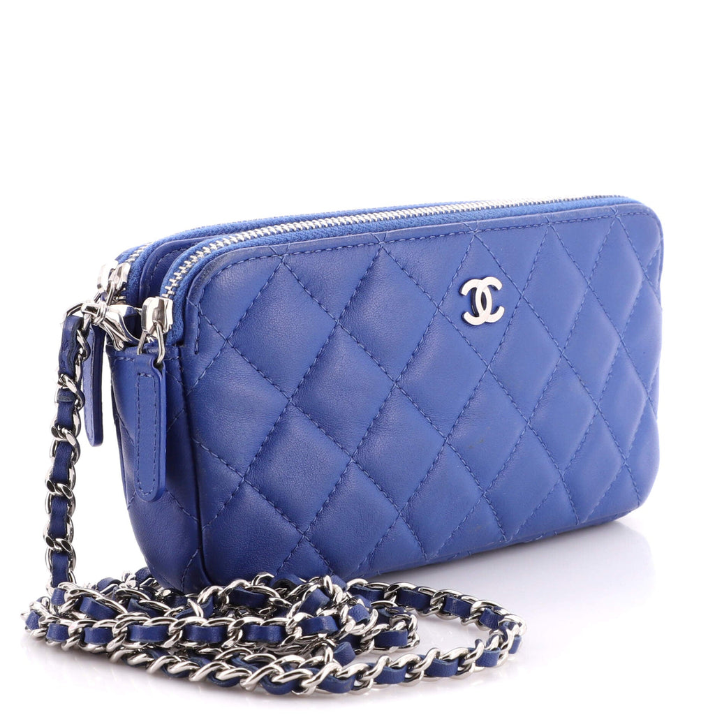Double Zip Clutch with Chain Quilted Lambskin