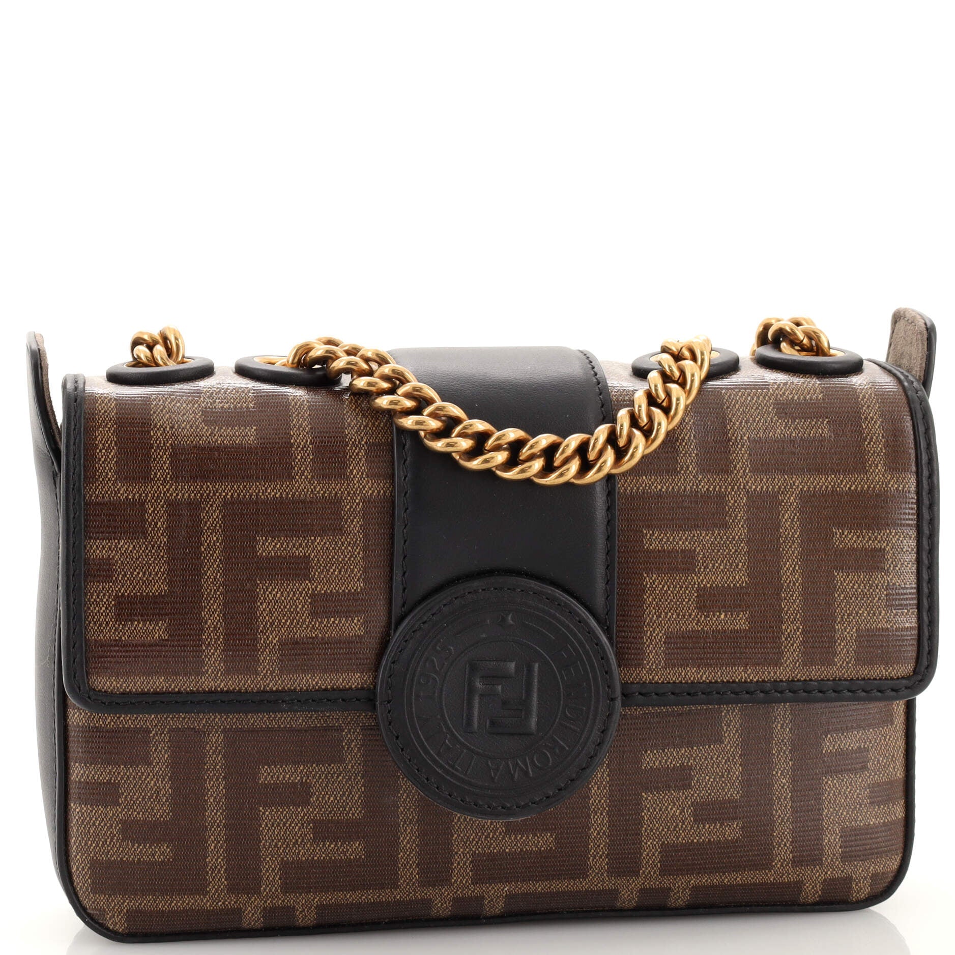FF Logo Stamp Flap Bag Zucca Coated Canvas Mini