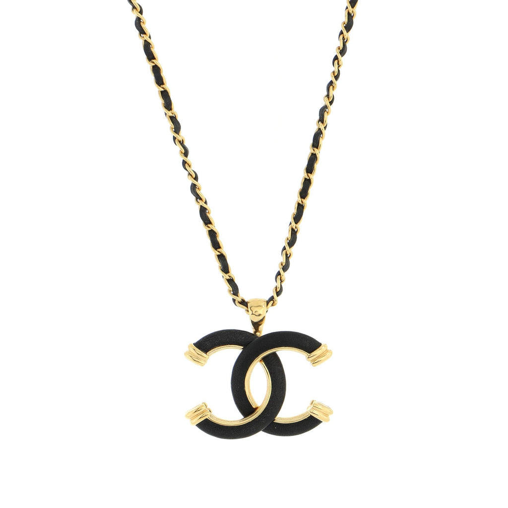 CC Woven Chain Pendant Necklace Metal with Leather