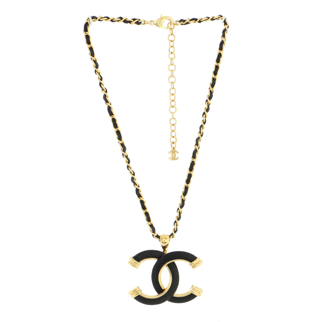CC Woven Chain Pendant Necklace Metal with Leather