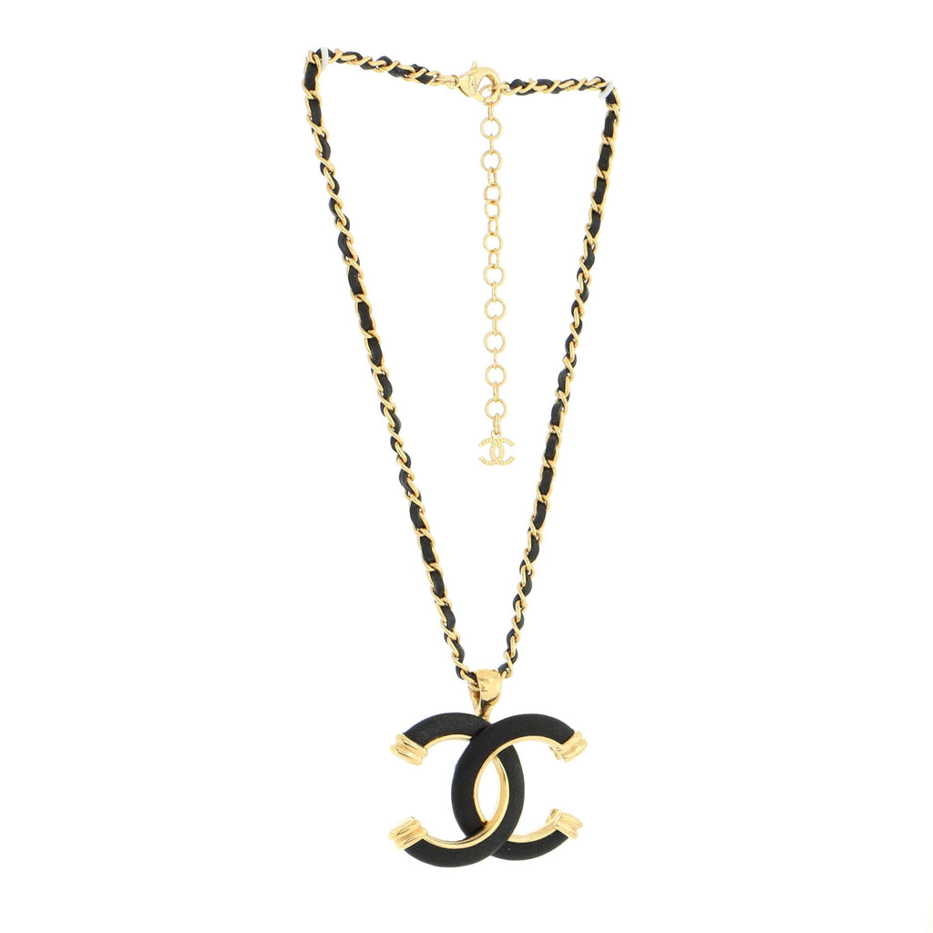 CC Woven Chain Pendant Necklace Metal with Leather
