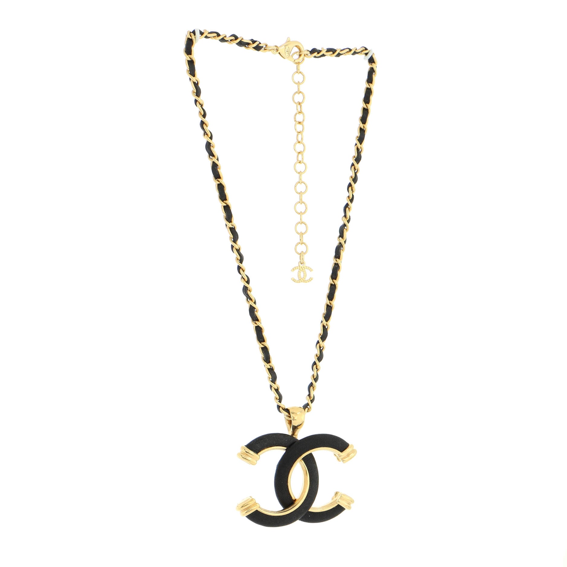 CC Woven Chain Pendant Necklace Metal with Leather