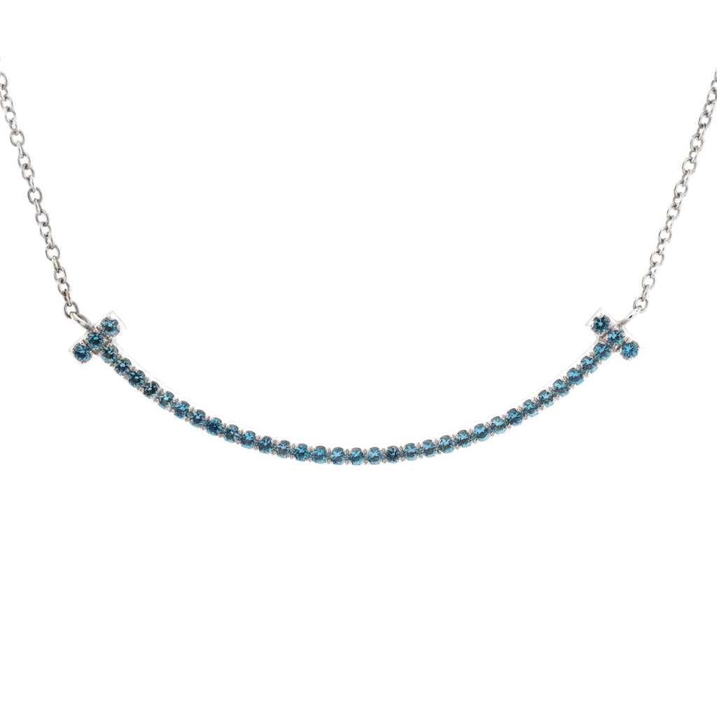 T Smile Pendant Necklace 18K White Gold with Blue Topaz Small