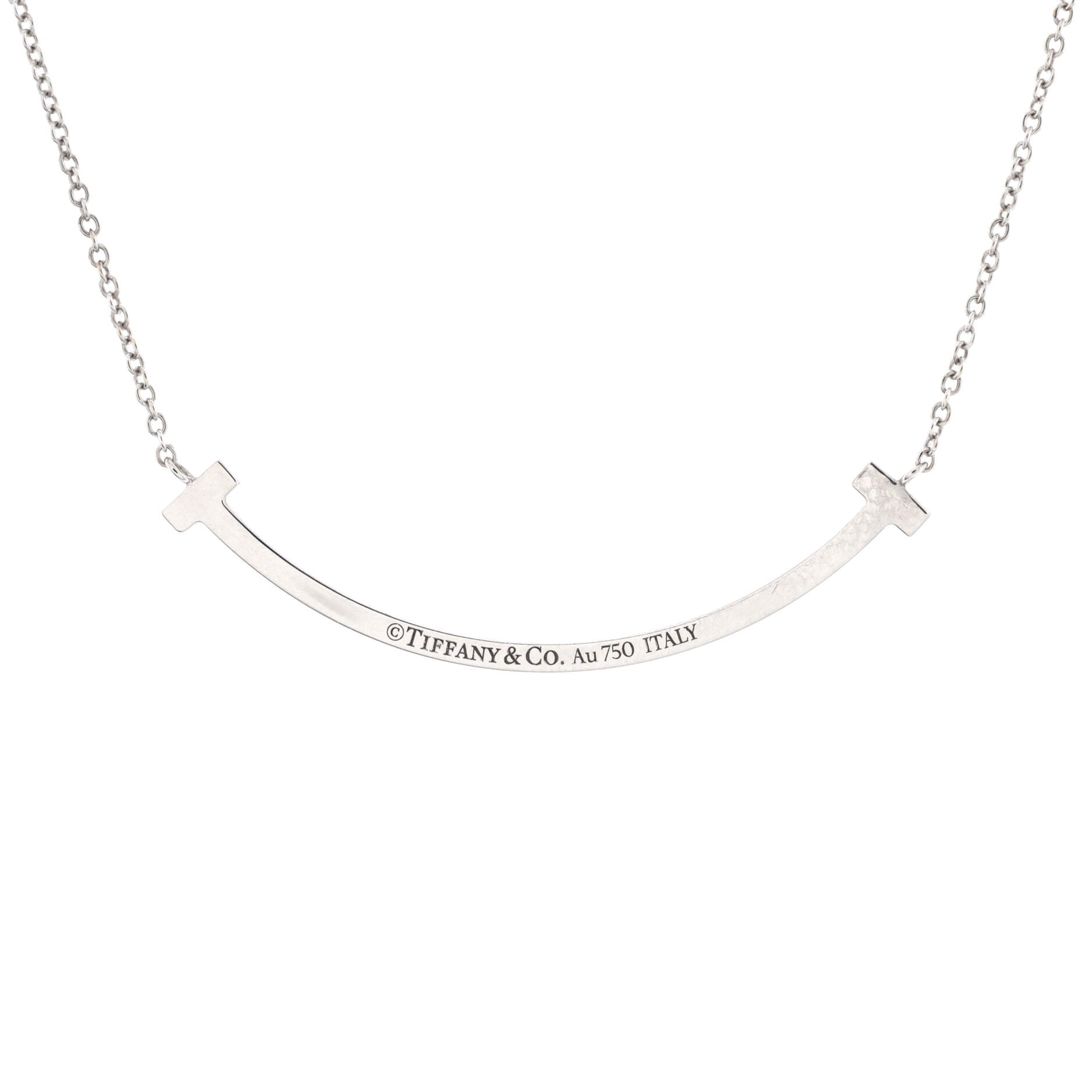 T Smile Pendant Necklace 18K White Gold with Blue Topaz Small