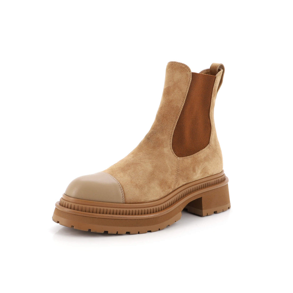 Women's Cap Toe Chelsea Boots Suede with Leather