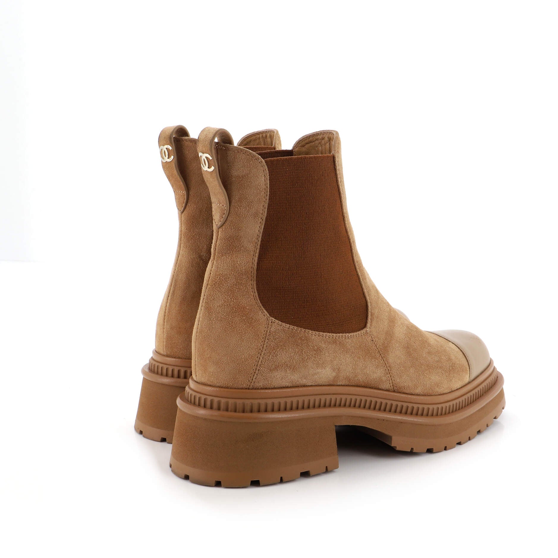Women's Cap Toe Chelsea Boots Suede with Leather