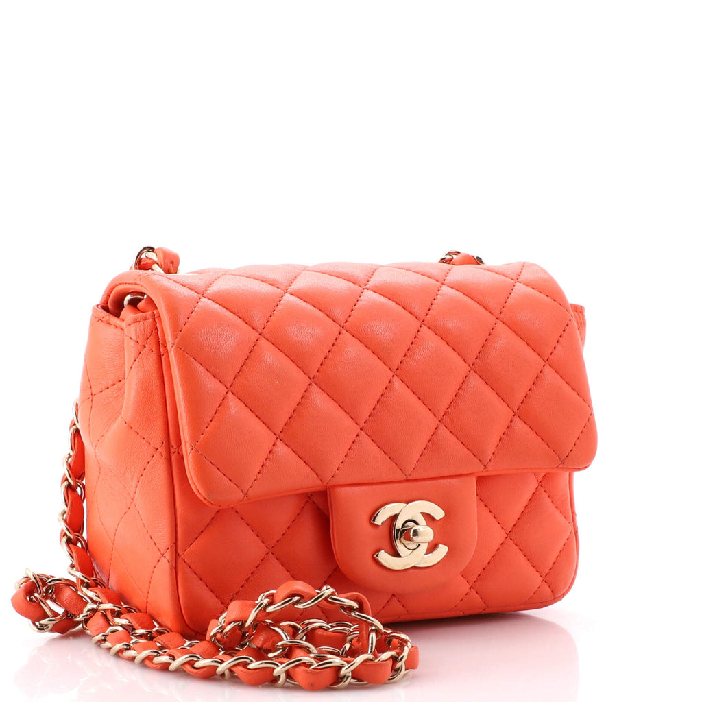 Square Classic Single Flap Bag Quilted Lambskin Mini