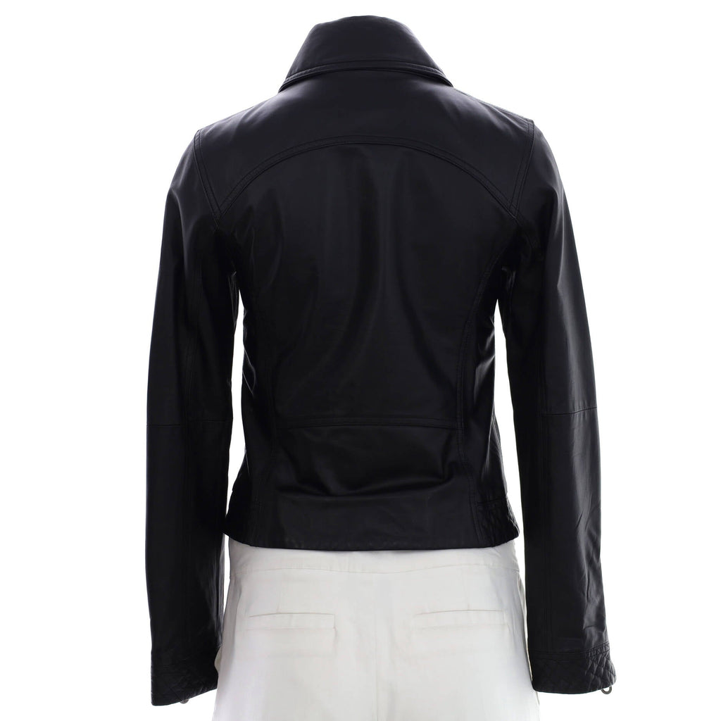 Women's Zip Biker Jacket Quilted Leather